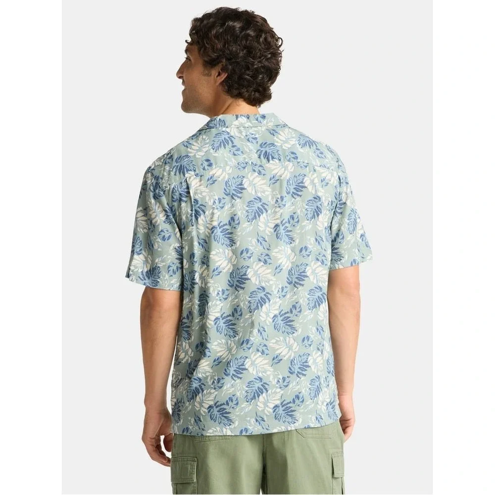 George Mens S Green Tropical Leaf Print Viscose Short Sleeve Camp Shirt Hawaiian